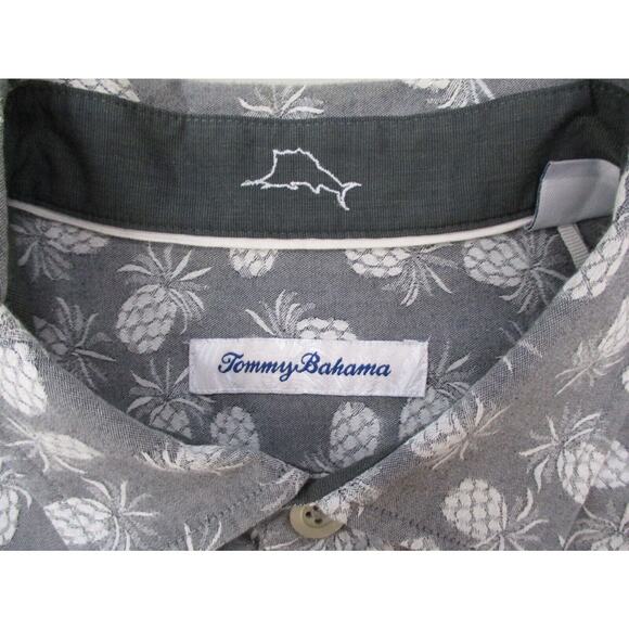 Tommy Bahama Positano Pineapple Shirt Mens Medium Hawaiian Graphite Gray Cotton - Picture 12 of 16
